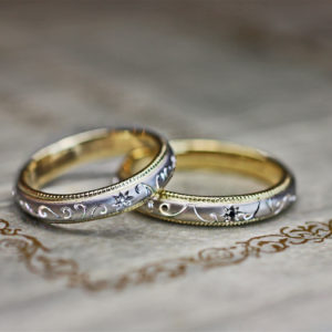 ブラック&ホワイトダイヤを星にデザインした結婚指輪オーダーメイド