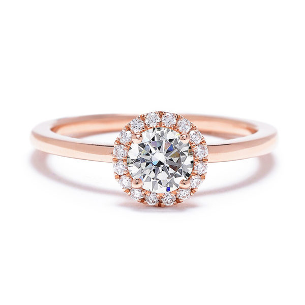 ピンクゴールドの婚約指輪、ヘイロースタイルデザイン