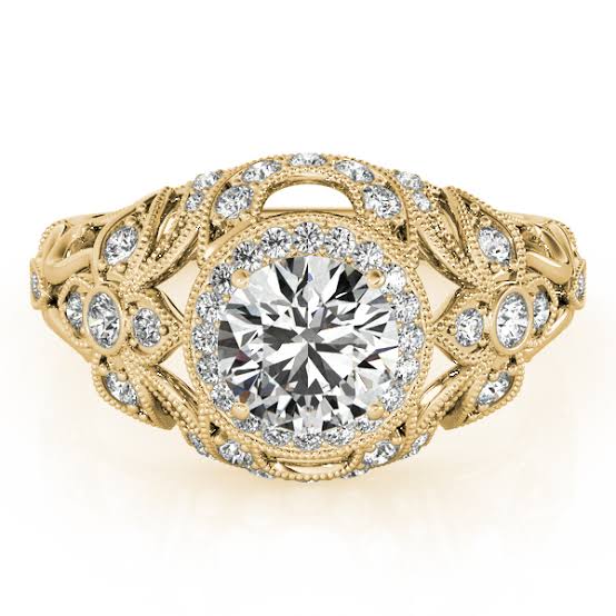 アンティークゴールドとミルデコレーションのダイヤモンド婚約指輪