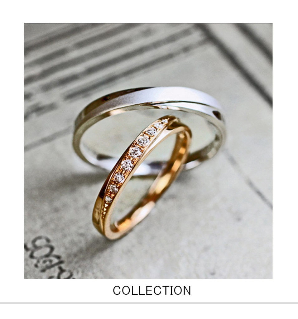 オリーブリーフ（葉）モチーフの ピンクゴールド＆グレーゴールド 結婚指輪コレクション