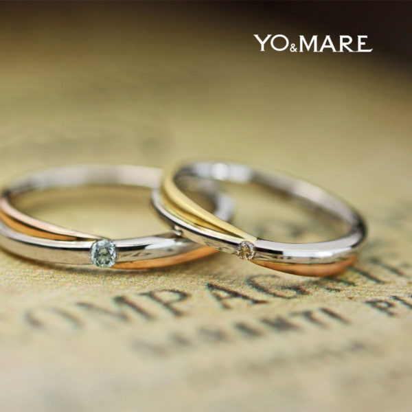 【結婚指輪2色コンビ】プラチナとピンク&イエローゴールドがクロスしたオーダーメイド作品