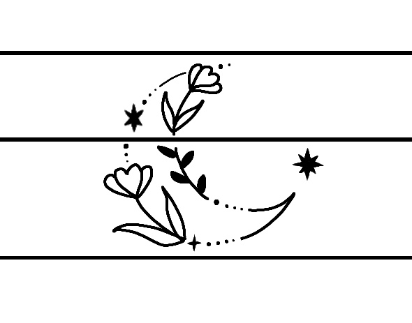 結婚指輪に入れる月とサクラ草の模様のラフデザイン
