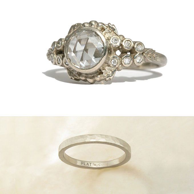 ーガニックデザインの婚約指輪とセットする結婚指輪