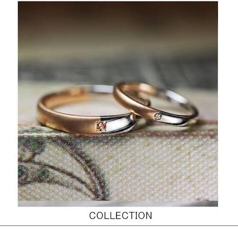 プラチナとブラウンゴールドをハーフで繋ぎ、ブラウンダイヤをセットした結婚指輪 ＞