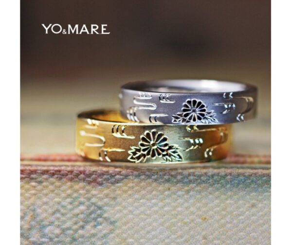菊の和柄模様を結婚指輪に入れたオーダーメイド作品 ＞