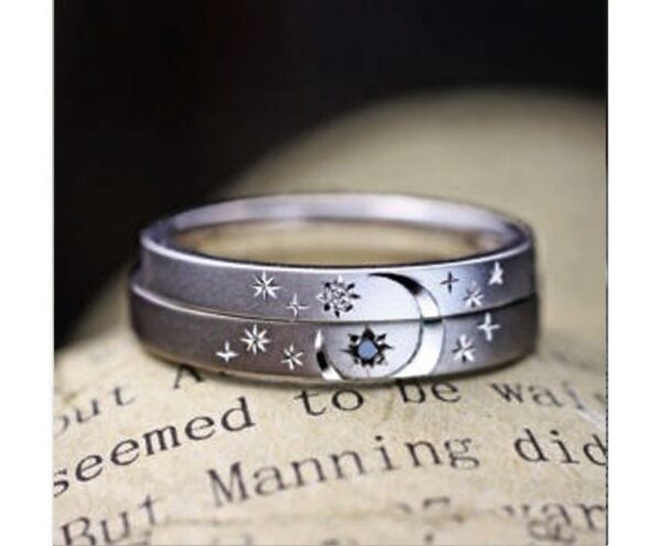  結婚指輪を重ねて月の模様と星をつくるオーダーメイド作品 ＞