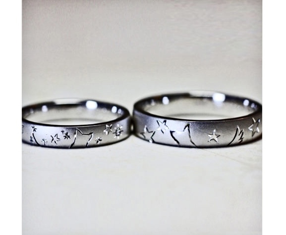 星降る模様とワンちゃんカップルの結婚指輪 オーダーメイド作品