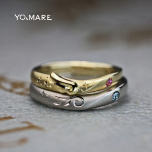 【天使の可愛い羽】をデザインしたゴールドの結婚指輪オーダー作品