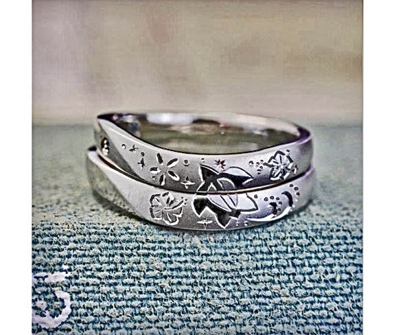 ハワイアン模様にウミガメを入れた結婚指輪オーダーメイド作品 