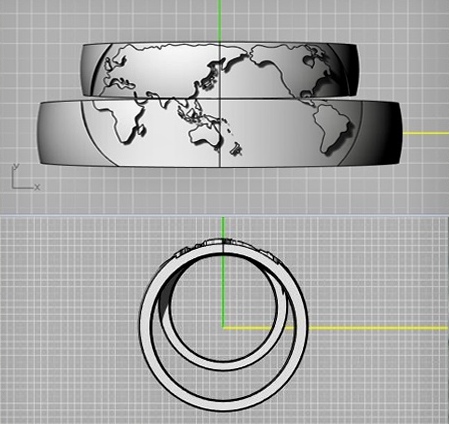 『浮柄』模様の世界地図が入る結婚指輪  