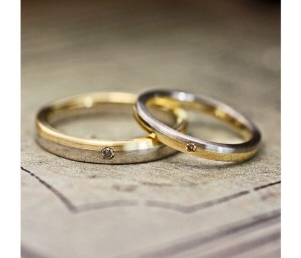 ゴールドとグレーゴールドを組み合わせた、2色カラーコンビの結婚指輪オーダー作品 ＞