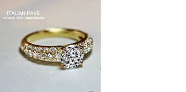 【ゴールドの婚約指輪】にメレダイヤを43個使った豪華なオーダーメイド作品＞  