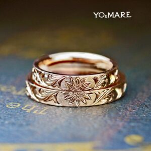 【ピンクゴールドのハワイアン】手彫りアートな結婚指輪オーダー作品