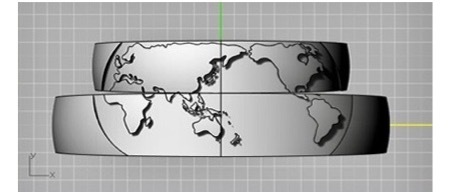 丸い結婚指輪に丸みを帯びた世界地図の模様を入れる