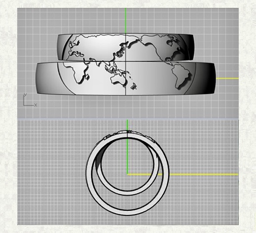『浮柄』模様の世界地図が入る結婚指輪