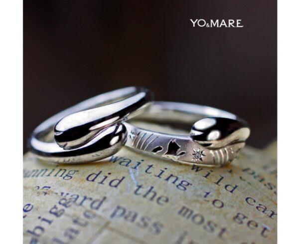 【虹になったねこ】の思い出を結婚指輪にデザインしたオーダー作品 