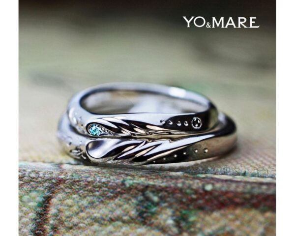 羽デザインをカラスをモチーフにしてデザインした結婚指輪オーダー作品 