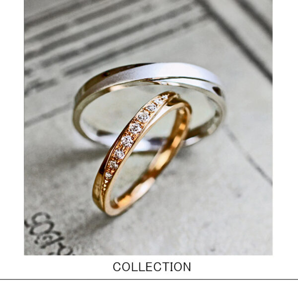  オリーブリーフ（葉）モチーフのピンクゴールド＆グレーゴールド結婚指輪コレクション 