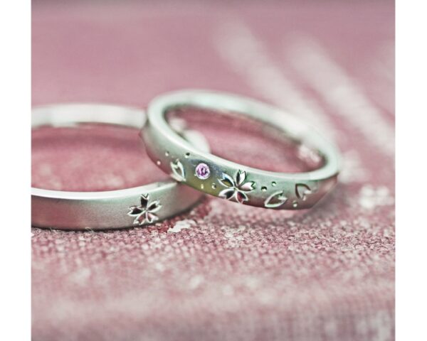  4月の【桜ピンク】を結婚指輪にオリジナルデザインしたオーダー作品