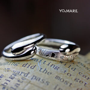 【虹になったねこ】の思い出を結婚指輪にデザインしたオーダー作品