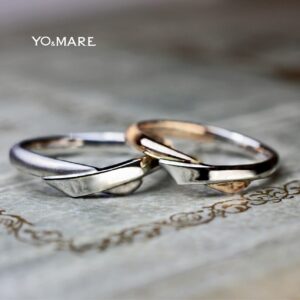 リボンデザインをピンクとプラチナの2色でオーダーした結婚指輪作品