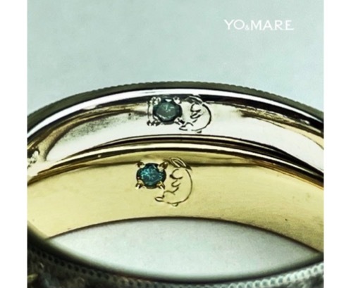 ■ ブルーダイヤとエタニティの結婚指の内側にうさぎの模様を入れたオーダー作品 