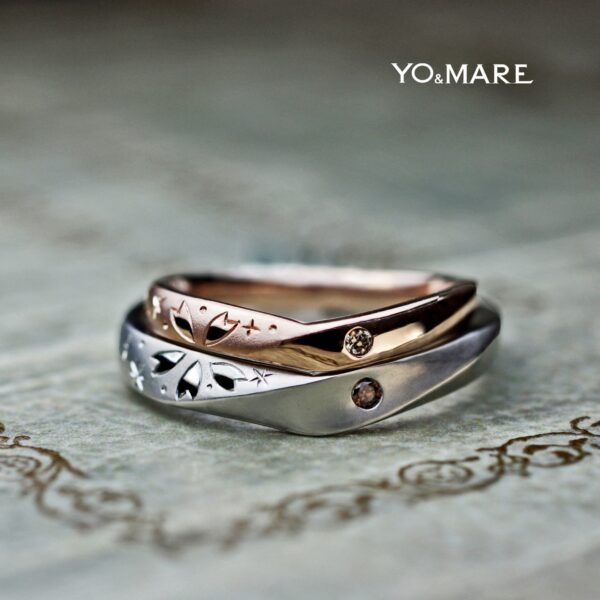 さくら模様をピンクとプラチナの結婚指輪を重ねて作るオーダー作品