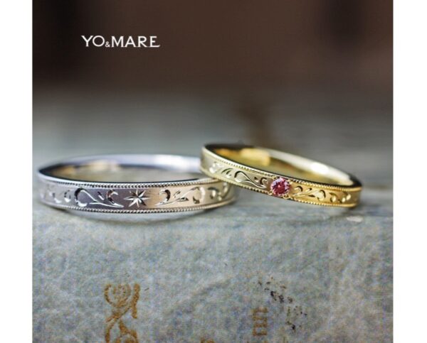 ■ ふたりのイニシャル模様を入るアンティークな結婚指輪オーダー作品 
