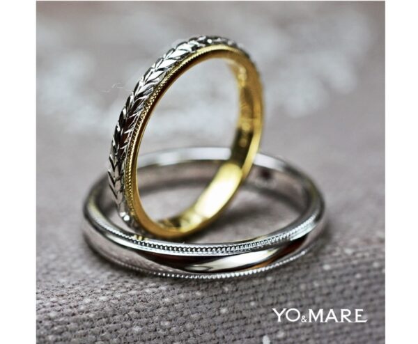 【ハワイアン模様】のトロピカルリーフを入れた結婚指輪オーダー作品 