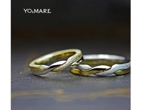 プラチナとゴールドの2色をねじったデザインの結婚指輪オーダー作品 ＞