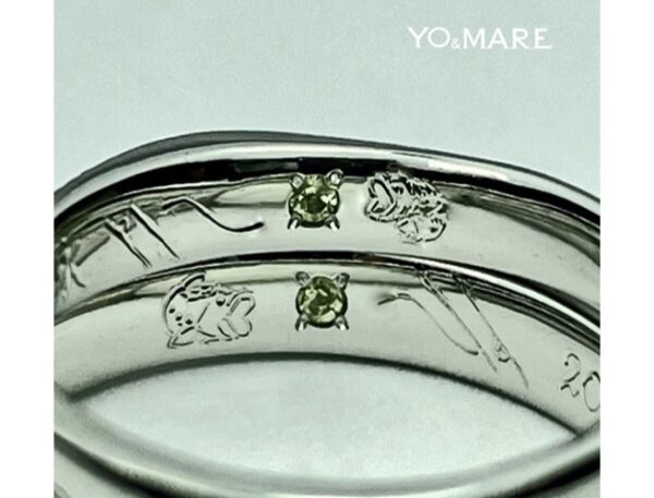■ バス釣りのデザインが結婚指輪の内側に入った花模様のオーダー作品 