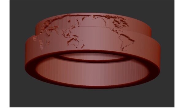 世界地図の模型画像  上がレディスリング、下がメンズリング