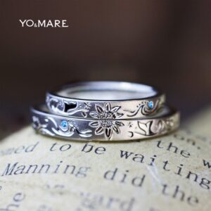 2人の【花と波の模様】をハワイアン風に入れた結婚指輪オーダー作品