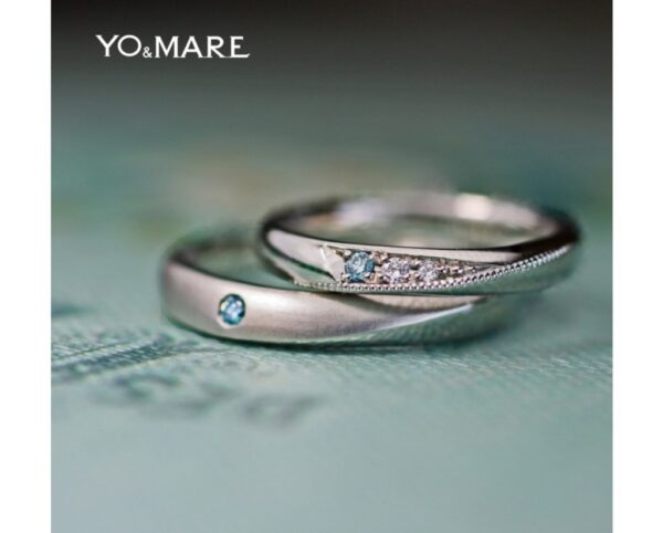 ■ ブルーダイヤを同じ場所にペアで留めた結婚指輪オーダーメイド作品 