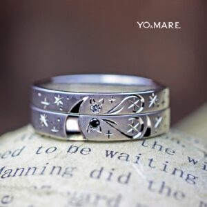 【ねこと月とハートの模様】がかわいい結婚指輪オーダーメイド作品