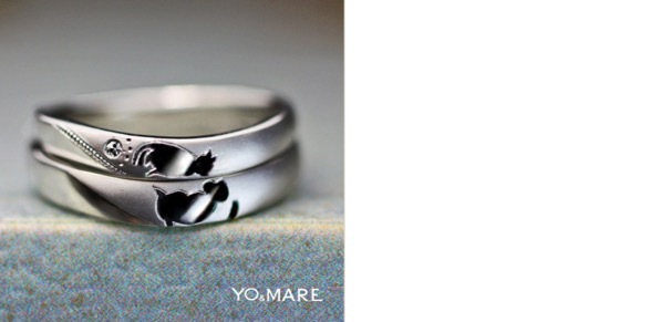 ねことモンキーのカップルの模様が入る結婚指輪オーダー作品 