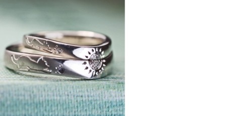ねことひまわりの模様が入る結婚指輪オーダーメイド作品