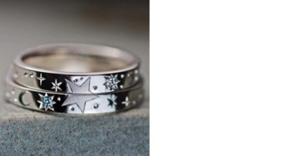 ブルーダイヤと満天の星模様を入れた結婚指輪オーダーメイド作品 