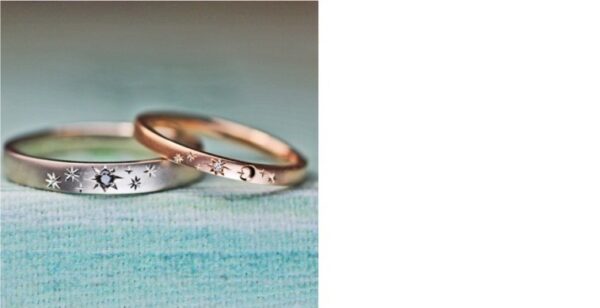 星の模様を入れたピンクゴールドとプラチナの結婚指輪 オーダーメイド作品