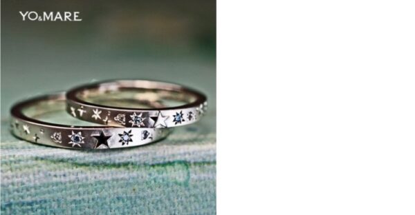 星とブルーダイヤを一周にデザインした結婚指輪 オーダーメイド作品