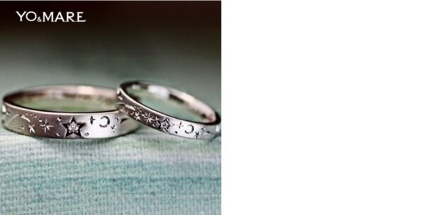 結婚指輪一周に満天の星の模様を入れたオーダーメイド作品 