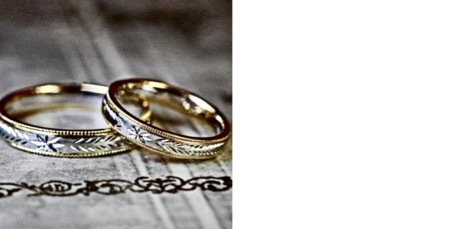 星の模様が一周入ったコンビカラーのアンティークな結婚指輪作品 