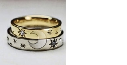 結婚指輪を重ねて月の模様をつくるゴールドのオーダー作品 