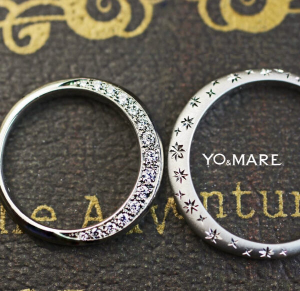 ダイヤモンドの月と星の模様をデザインだい結婚指輪オーダー作品