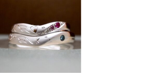 2009年７月に柏店舗にてオーダー製作した結婚指輪3作品 