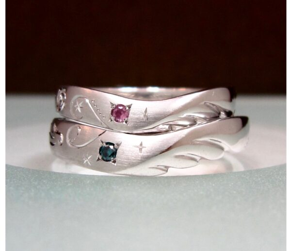 羽モチーフにデザインされた結婚指輪オーダー作品