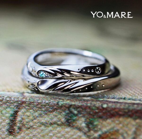 羽デザインをカラスをモチーフにしてデザインした結婚指輪オーダー作品