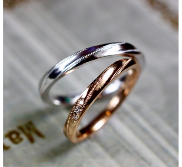 撚り糸デザイン・ピンクゴールドの結婚指輪オーダーメイド作品