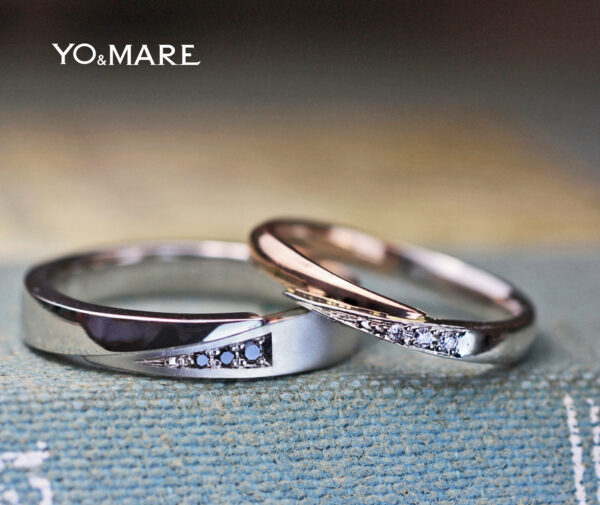 スネークのデザインで、ピンクゴールドとプラチナを組み合わせてコンビにデザインした結婚指輪オーダー作品