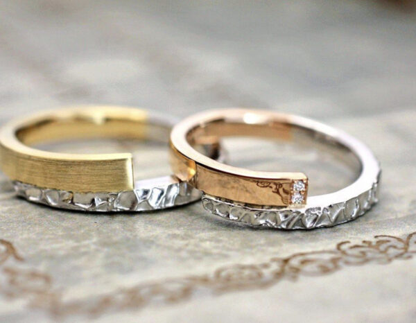 ピンクゴールドとイエローゴールド、そしてプラチナのコンビカラーのスネークデザイン・結婚指輪オーダー作品  
